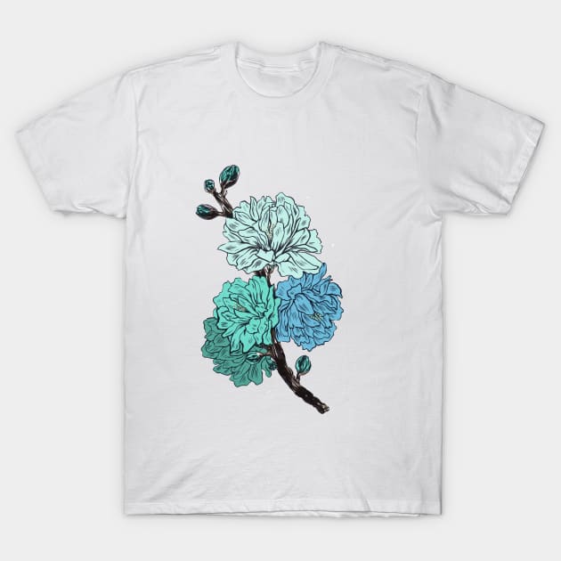 Blue Peonies Flower T-Shirt by DomTsoi